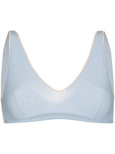 Baserange Pam Ribbed Stretch Organic Cotton Soft-cup Bra In Blau