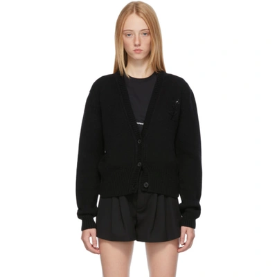 Saint Laurent Cardigan With Embroidered Monogram In Cashmere In Black