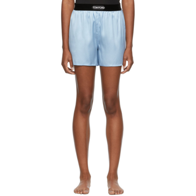 Tom Ford Logo-waist Stretch-silk Boxer Shorts In Light Blue