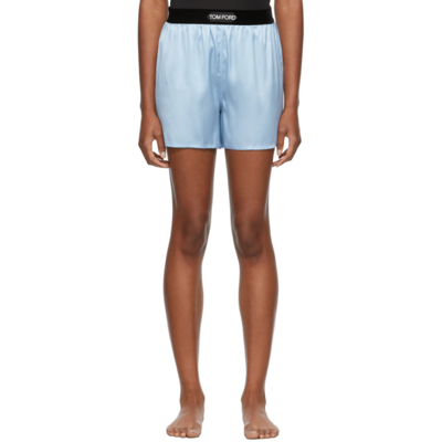 Tom Ford Logo-waist Stretch-silk Boxer Shorts In Blue