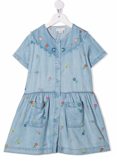 Stella Mccartney Kids' Embroidered-flowers Denim Dress In Blue