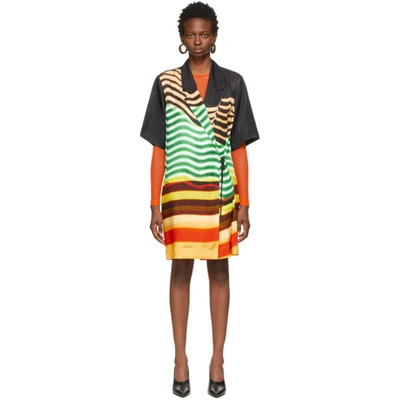 Dries Van Noten Black Green Len Lye Edition Satin Stripes Wrap Dress In 604 Green ModeSens