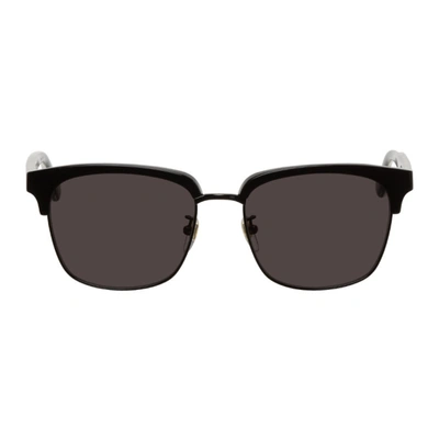 Gucci Black Half-rim Square Sunglasses In 001 Black