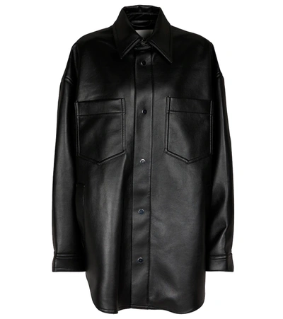 Nanushka Martin Leather Shirt Jacket In Black