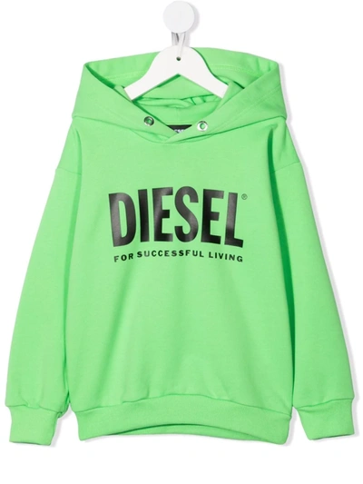 Diesel Kids' Hooded Jumper In Cotton In Green