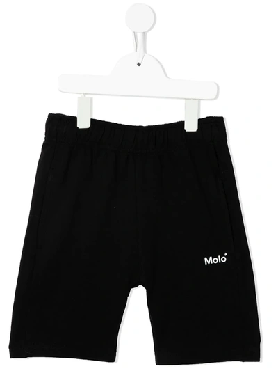Molo Kids' Logo-print Organic Cotton Track Shorts In Black