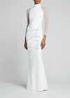Chiara Boni La Petite Robe Maylys Mock-neck Long-sleeve Illusion Gown In 070 White