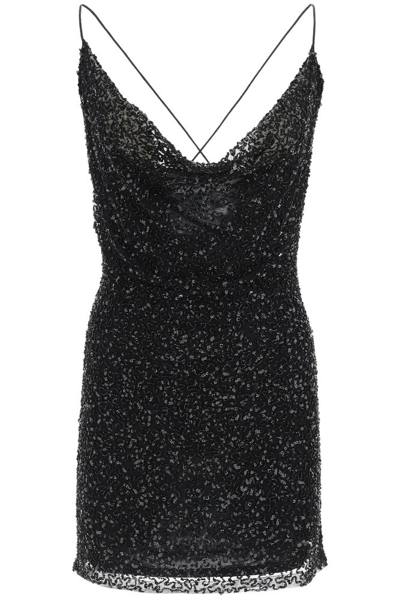 Retroféte Mich Sequined Cowl-neck Cocktail Dress In Black