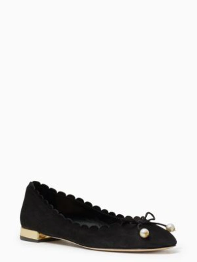 Kate Spade Murray Scalloped Pearly-bow Flat In Black