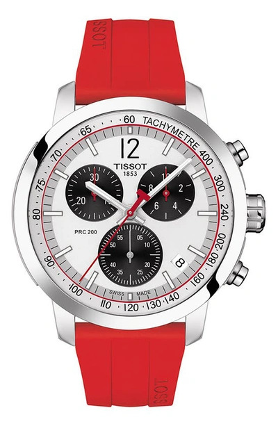 Tissot Prc 200 Chronograph Rubber Strap Watch, 43mm In Silver/red
