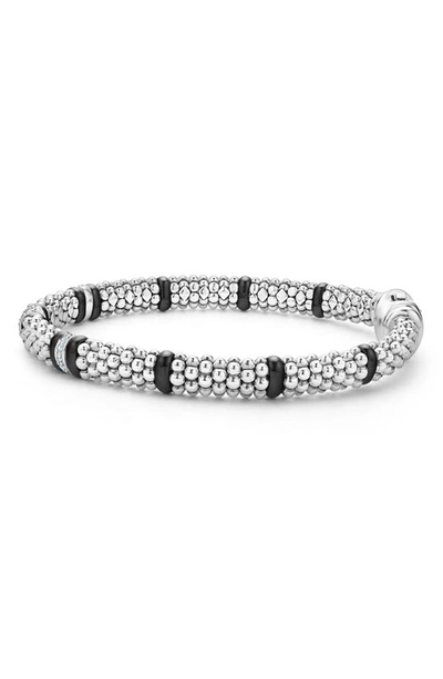 Lagos Sterling Silver & Black Ceramic Black Caviar Diamond Link Bracelet In Black/silver