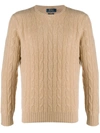 Polo Ralph Lauren Cashmere Cable Knit Regular Fit Crewneck Sweater In Brown
