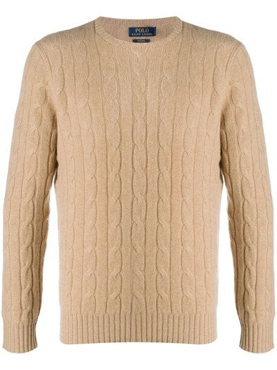 Polo Ralph Lauren Cashmere Cable Knit Regular Fit Crewneck Jumper In Brown