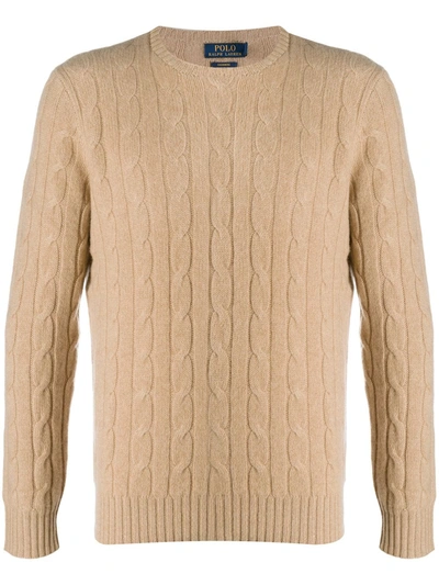 Polo Ralph Lauren Cashmere Cable Knit Regular Fit Crewneck Jumper In New Camel Melange