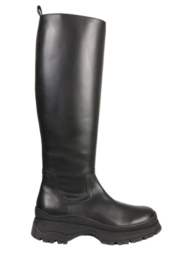 Staud 35mm Bow Leather Tall Boots In Black