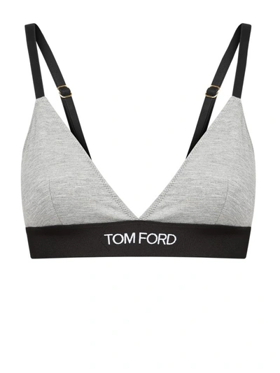 Tom Ford Logo-underband Cashmere Triangle Bra In Grey