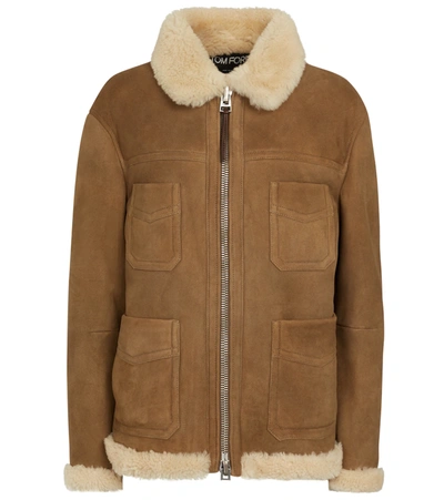 Tom Ford Shearling-trimmed Suede Jacket In Honey Nude