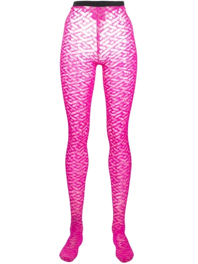 Versace Semi Transparent Tights In Pink & Purple