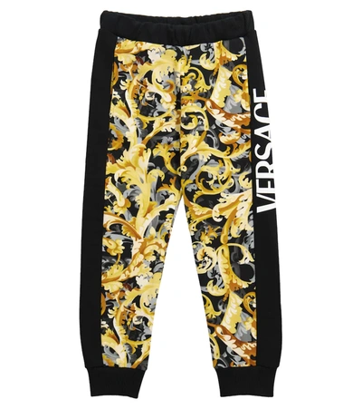 Versace Kids' All Over Baroque Print Cotton Sweatpants In Gold