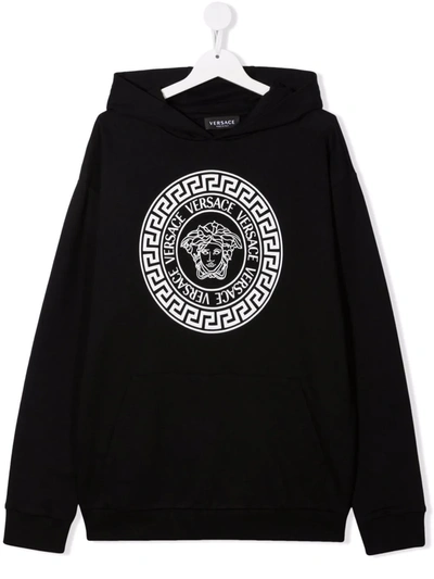 Versace Kids' Printed Cotton Sweatshirt Hoodie In Black