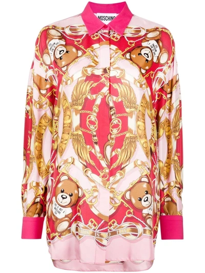 Moschino Pink/gold-tone Silk Teddy Scarf  Shirt In Fuchsia