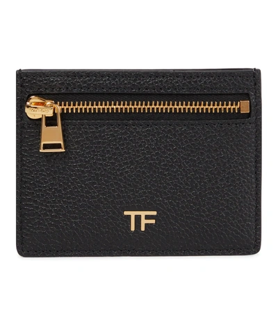 Tom Ford Tf Leather Card Holder W/zipped Pocket In Black