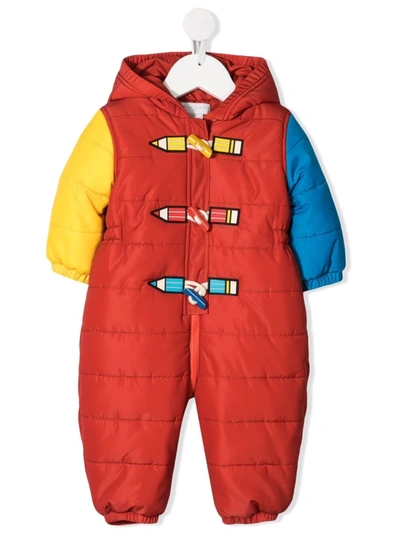 Stella Mccartney Babies' Colour-block Padded Snowsuit In Red
