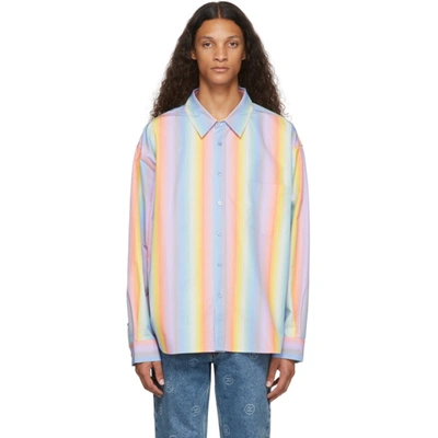Martine Rose Rainbow-stripe Embroidered-logo Shirt