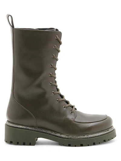René Caovilla 25mm Embellished Leather Combat Boots In Military