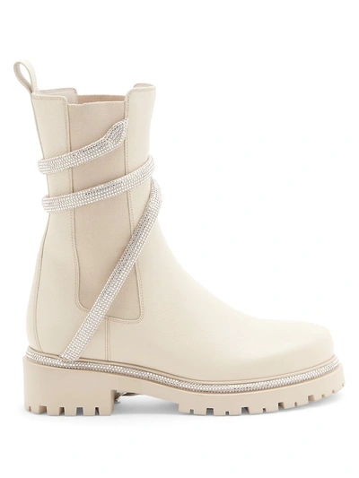 René Caovilla 25mm Embellished Leather Chelsea Boots In Ivory