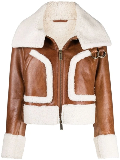 Dsquared2 Lamb Fur Shearling Leather Jacket In Brown,ivory