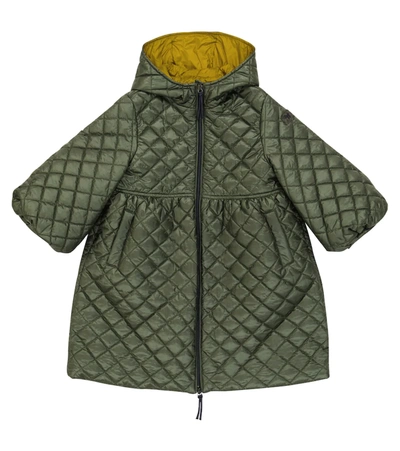 Il Gufo Kids' Quilted Hooded Nylon Coat In Green