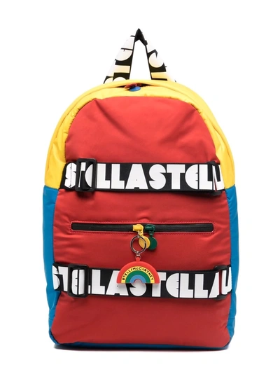 Stella Mccartney Kids' Logo-tape Colour-block Backpack In Red