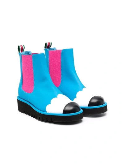 Stella Mccartney Kids' Printed Faux Leather Boots In Blue