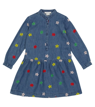 Stella Mccartney Kids' Embroidered Cotton Shirt Dress In Blue