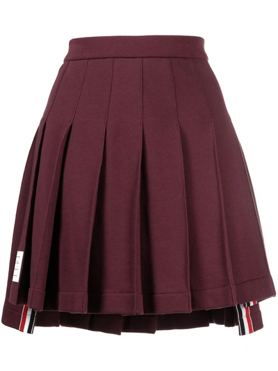 Thom Browne Drop Back Pleated Cotton Miniskirt In Dark Red