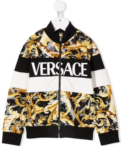 Versace Kids' Baroque-print Zip-up Jacket In Black