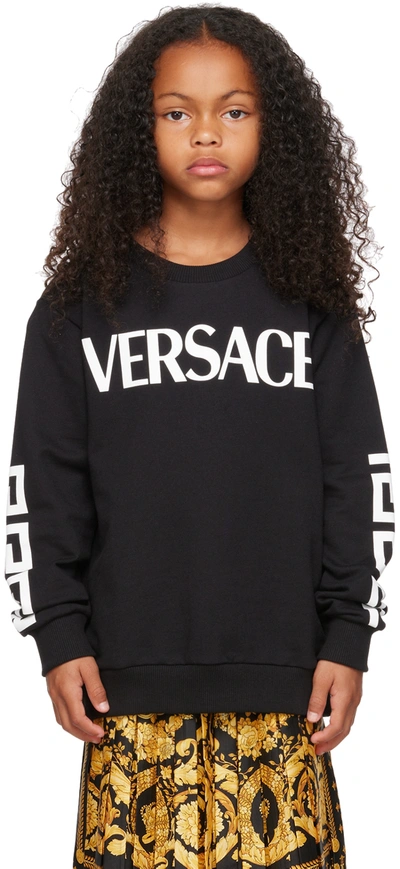 Versace Black Sweatshirt With Greca Print And Logo Kids