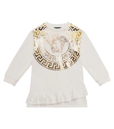 Versace Kids' Metallic Medusa Logo Sweatshirt Dress In White