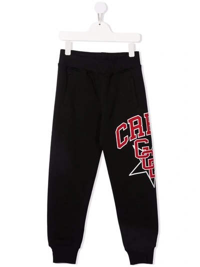 Gcds Kids' Logo-print Cotton Track Trousers In Black