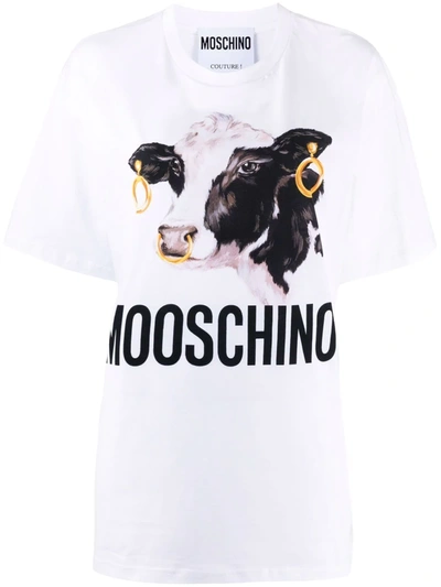 Moschino Cow Logo Print T-shirt In White