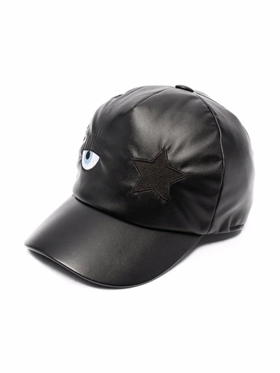 Chiara Ferragni Kids' Eye-patch Faux Leather Baseball Cap In Black