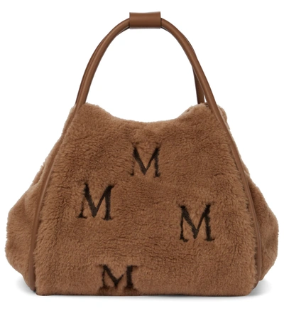 Max Mara Marine M Camel & Silk Teddy Tote Bag In Cammello