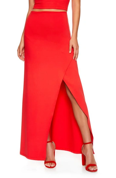 Susana Monaco High Waist Wrap Front Crepe Maxi Skirt In Red Morello