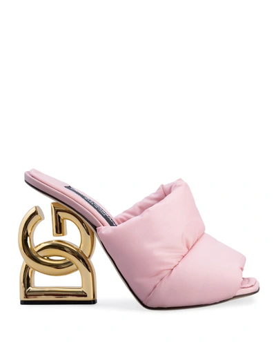 Dolce & Gabbana Dg Interlocking High Heel Quilted Slide Sandals In Black
