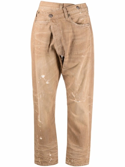 R13 Asymmetric-waist Distressed Jeans In Brown