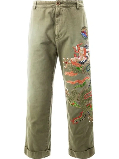 Gucci Cotton Loose Chino With Appliqués In Green