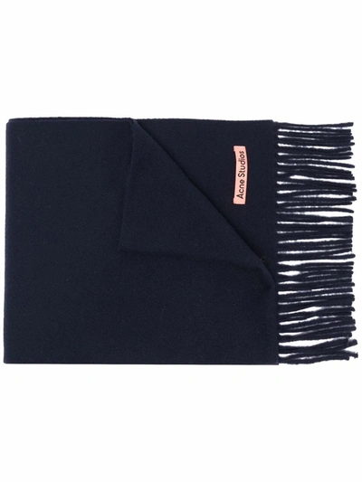 Acne Studios Womens Navy Blue Canada New Logo-embroidered Wool Scarf