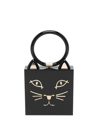 Charlotte Olympia Cat-print Clutch Bag In Black