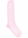 Versace Greca Ribbed Socks In Pink+white